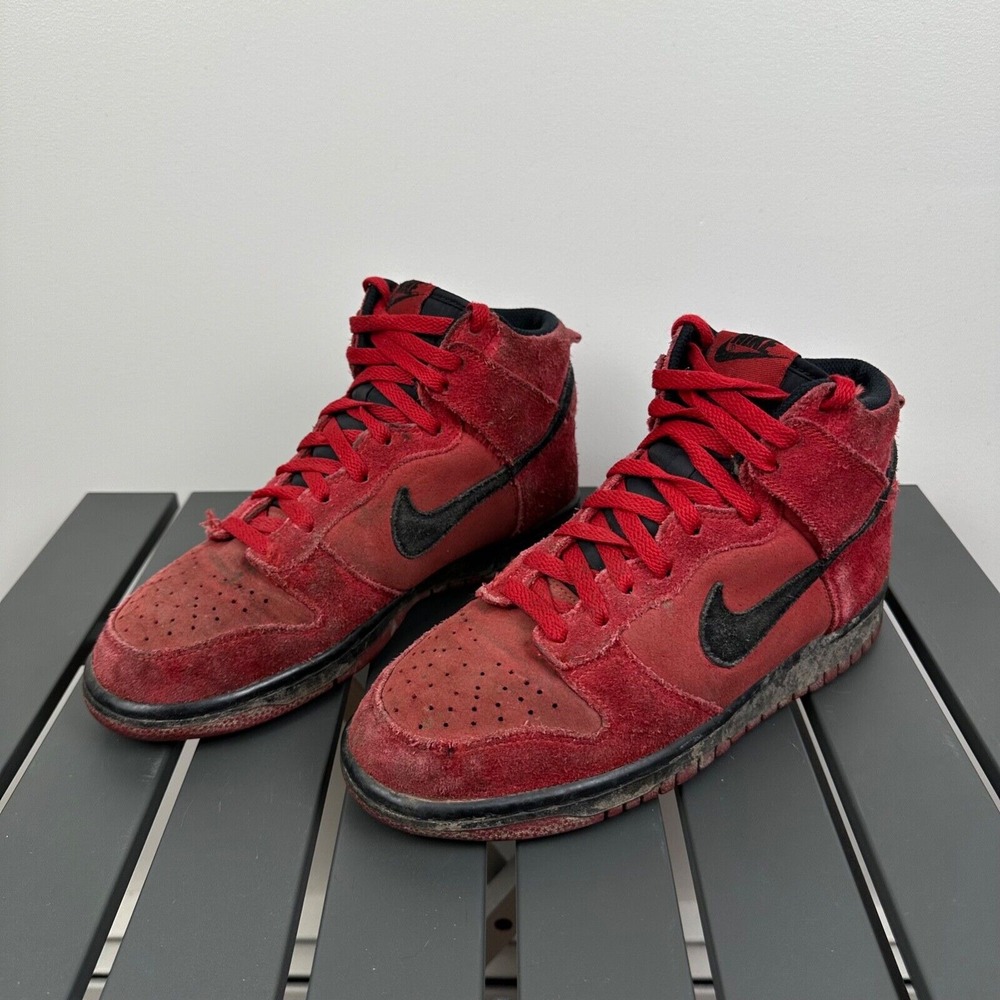 Nike Dunk High Red Suede/Black Youth 7Y Women 8.5‎ 308319-602